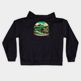 Vermont Vistas: Green Mountains & Maple - American Vintage Retro style USA State Kids Hoodie